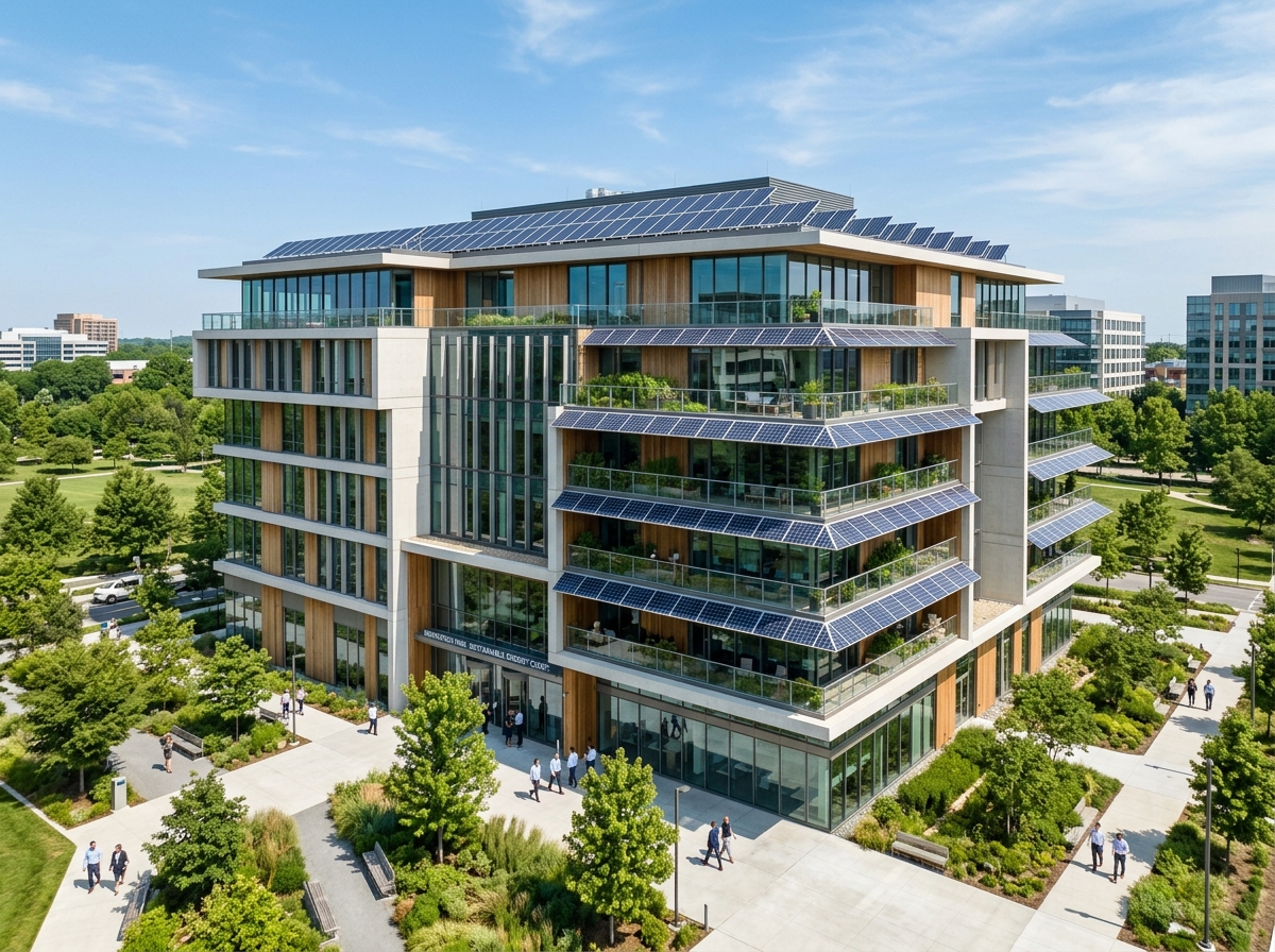 Edificio aziendale sostenibile con fotovoltaico
